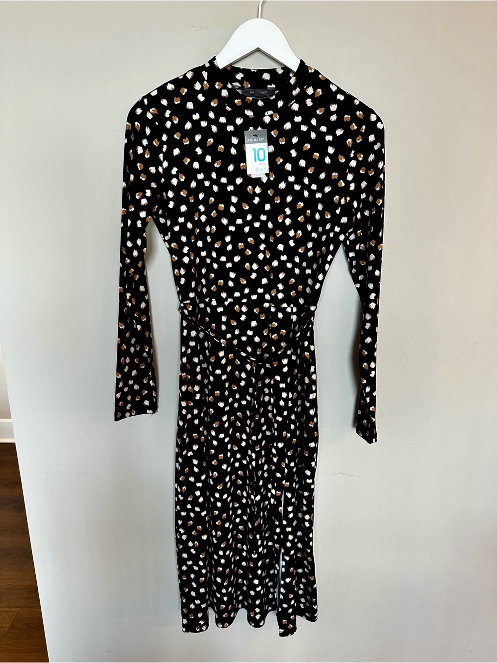 Primark Black Leopard Print Long-Sleeve Midi Dress